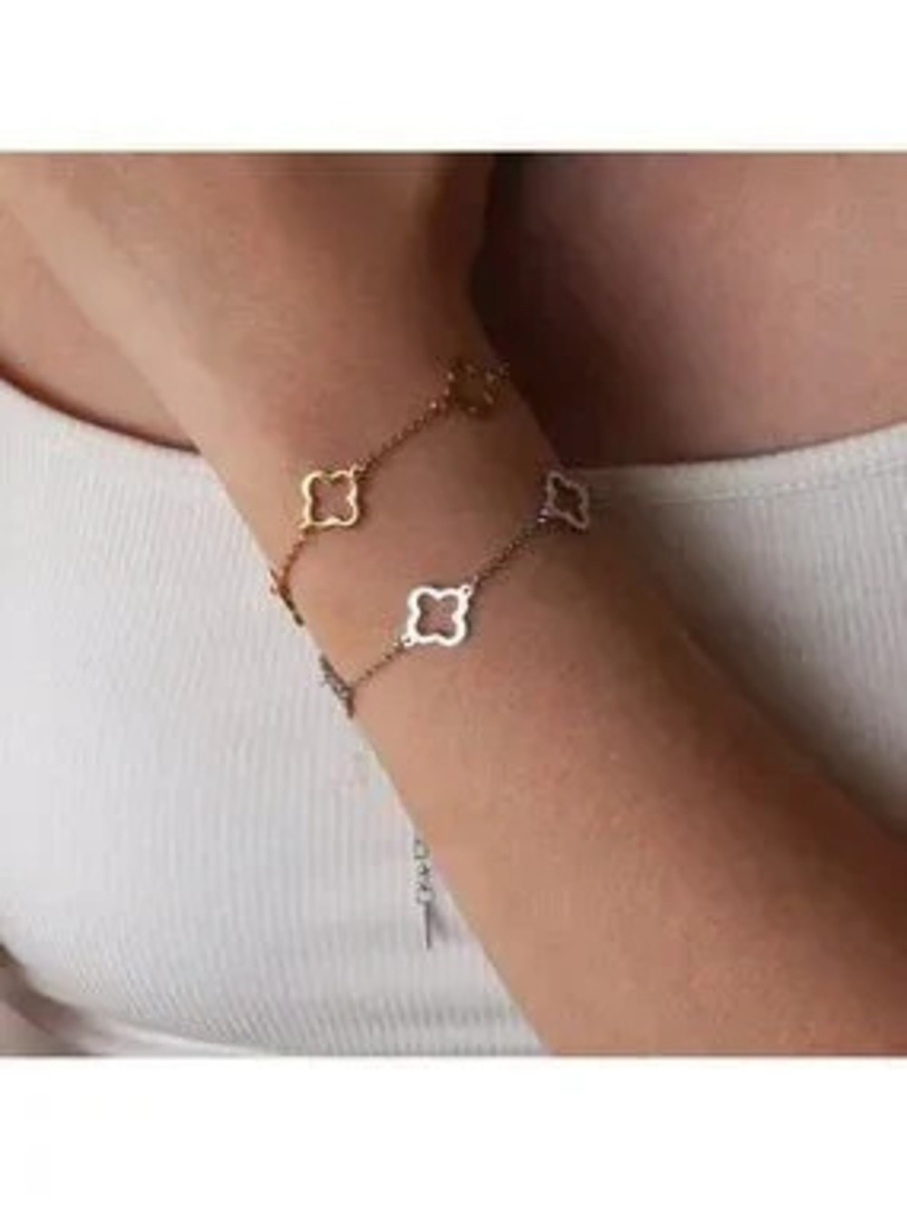 Gold Plated Stainless Steel Clover Charm Bracelet